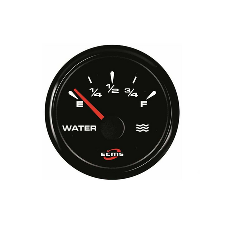 Indicatore livello acqua ECMS All Black, quadrante nero con scala E-F, lancetta rossa, corpo tondo inox | Onautica