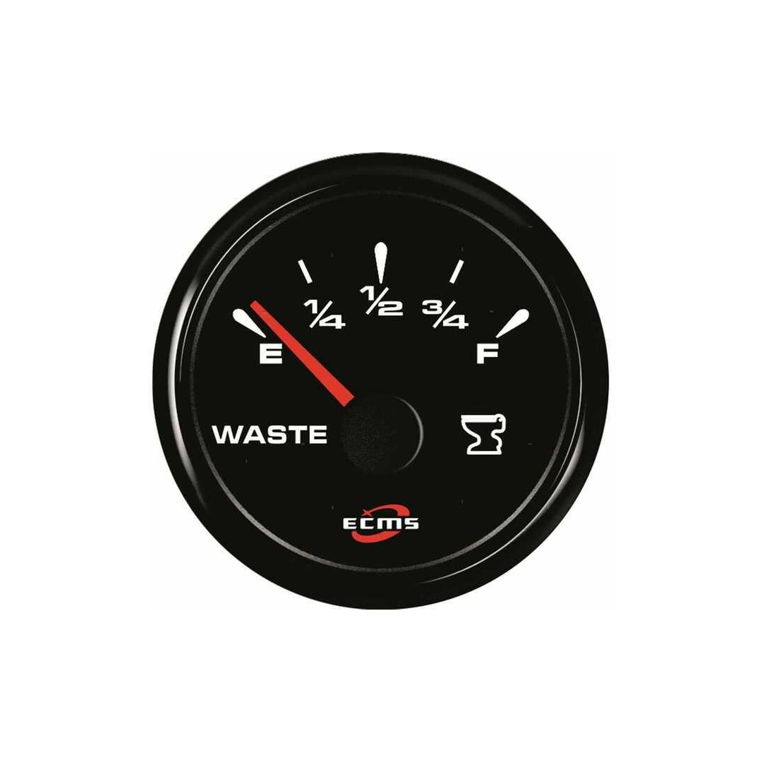 Indicatore livello acque nere ECMS All Black quadrante nero con lancetta rossa, scala E-F | Onautica