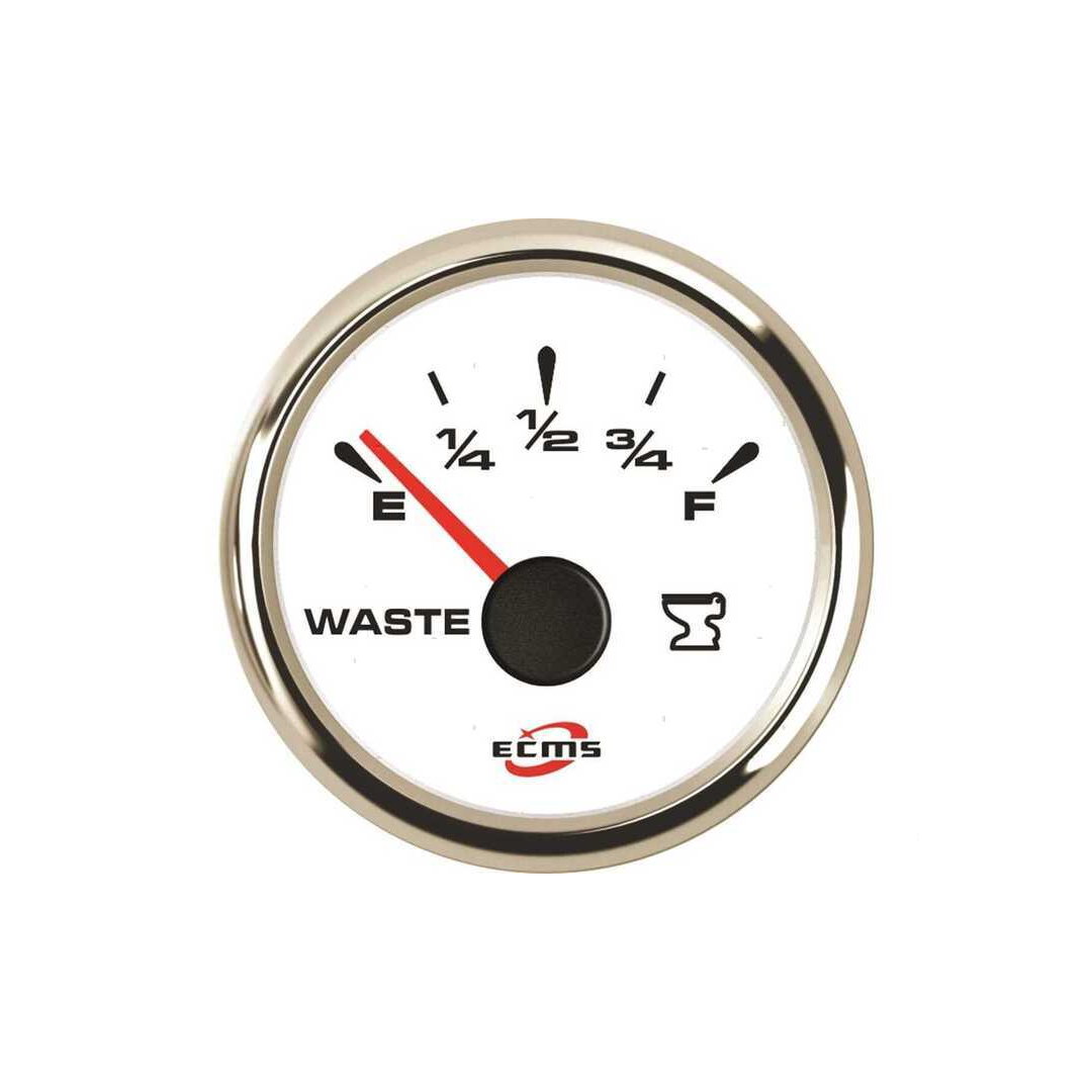 Manometri marini ECMS White Chrome Ø 52mm, Acciaio Inox 316. Strumentazione impermeabile IP67, anti-appannamento e programmabile. livello acque grigie nere