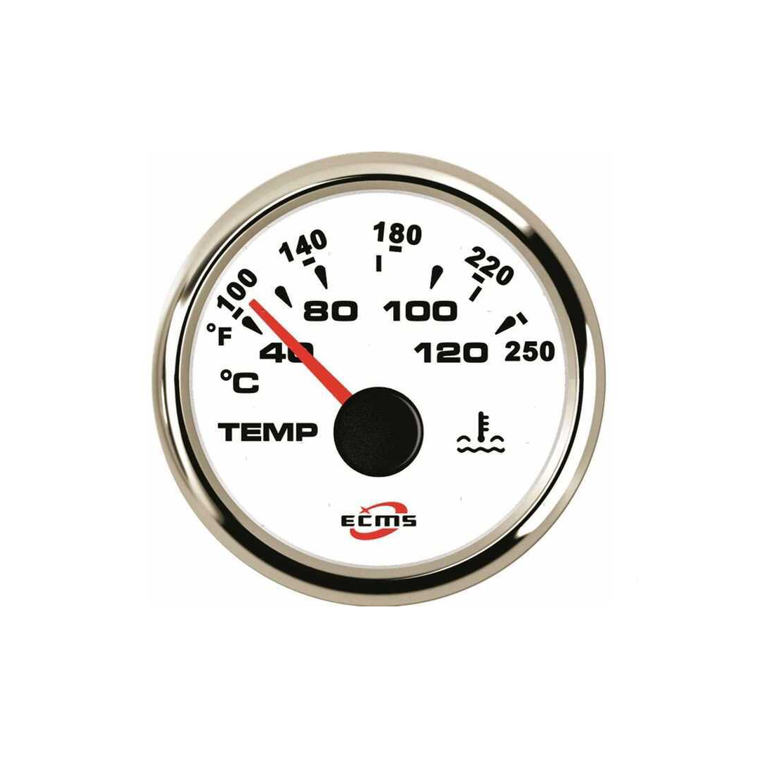 Manometri marini ECMS White Chrome Ø 52mm, Acciaio Inox 316. Strumentazione impermeabile IP67, anti-appannamento e programmabile. temperatura acqua