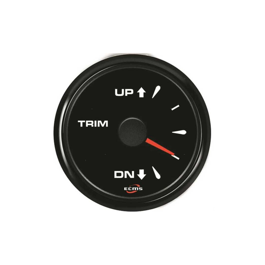 Indicatore trim nautico ECMS All Black quadrante nero con lancetta rossa, scala UP/DN | Onautica