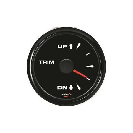Indicatore trim nautico ECMS All Black quadrante nero con lancetta rossa, scala UP/DN | Onautica