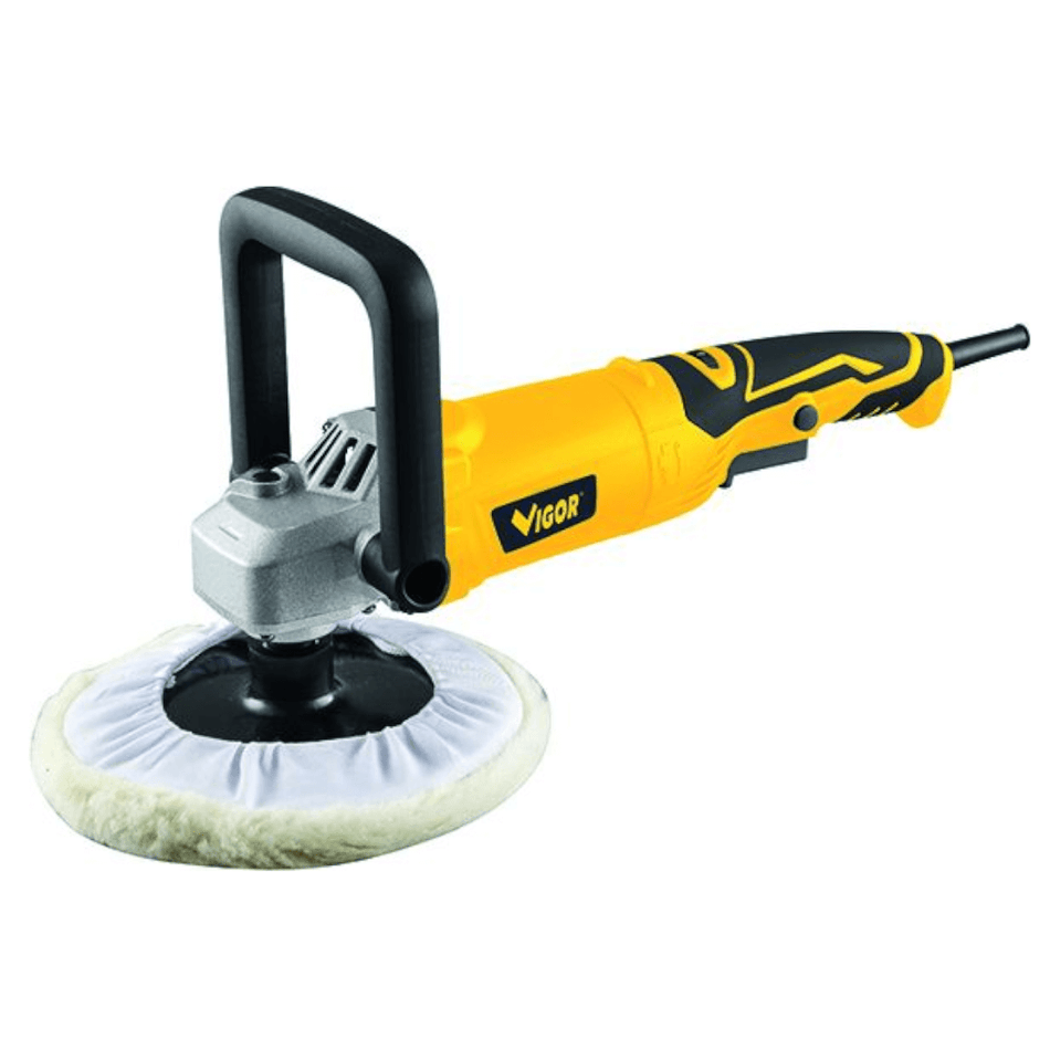 Lucidatrice levigatrice Vigor VLL-180 gialla e nera con disco in lana bianca e impugnatura ergonomica | Onautica