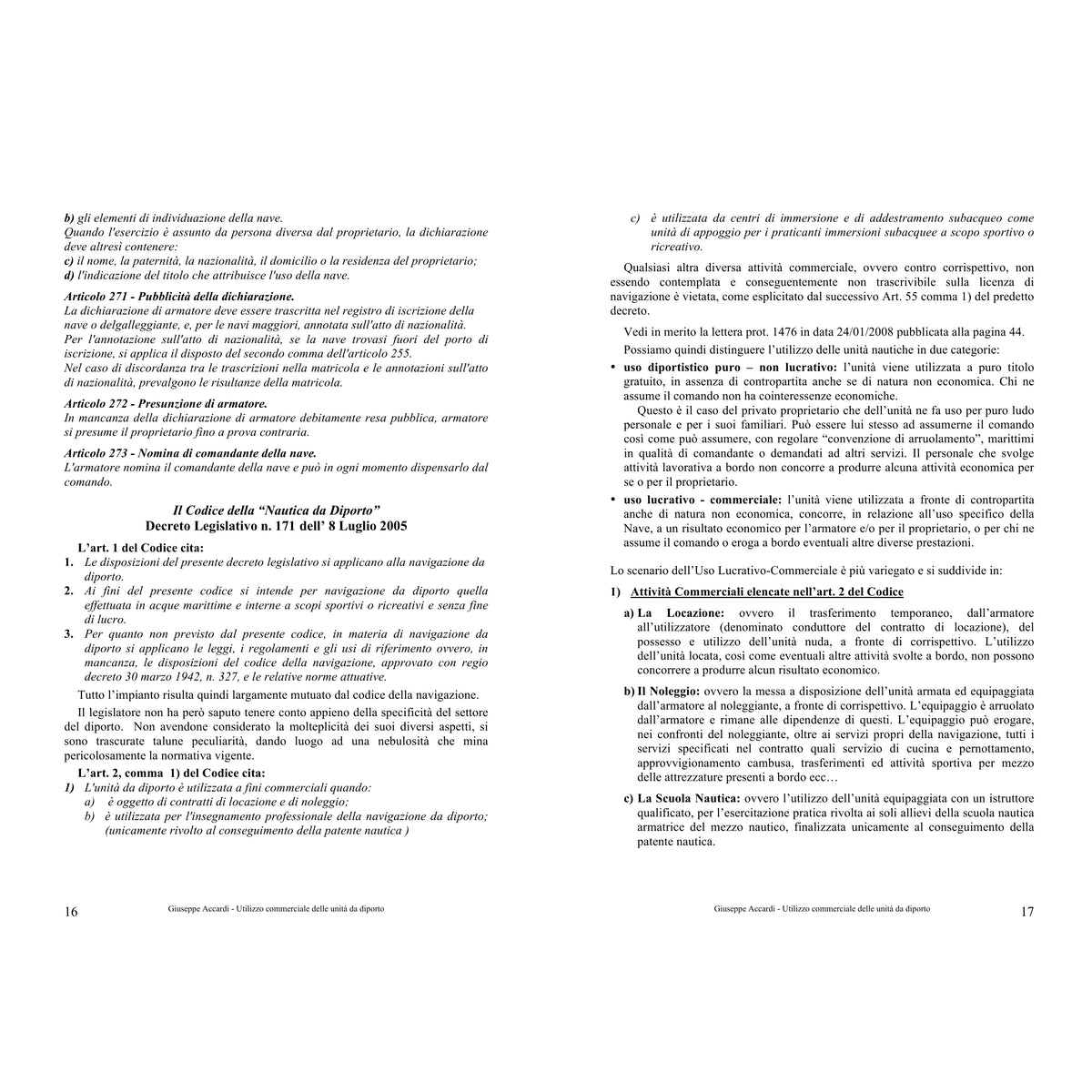 Utilizzo Commerciale delle Unità da Diporto – pagine dell'estratto dell'editore (4/5)