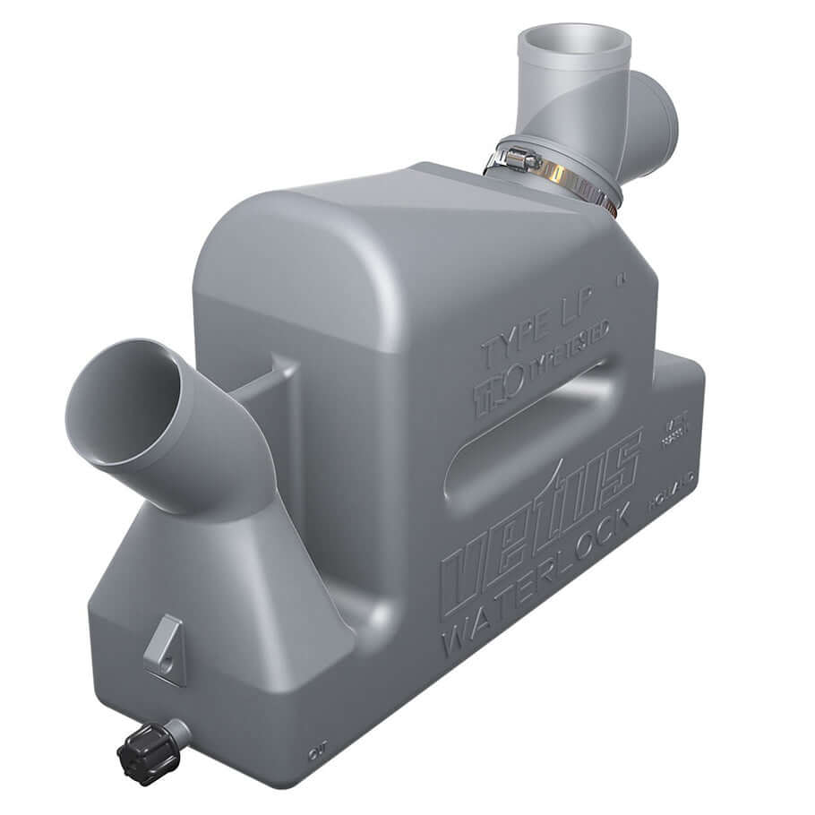 Marmitta silenziatore Vetus Waterlock LP50 in plastica grigia con raccordo girevole e fascetta inox | Onautica
