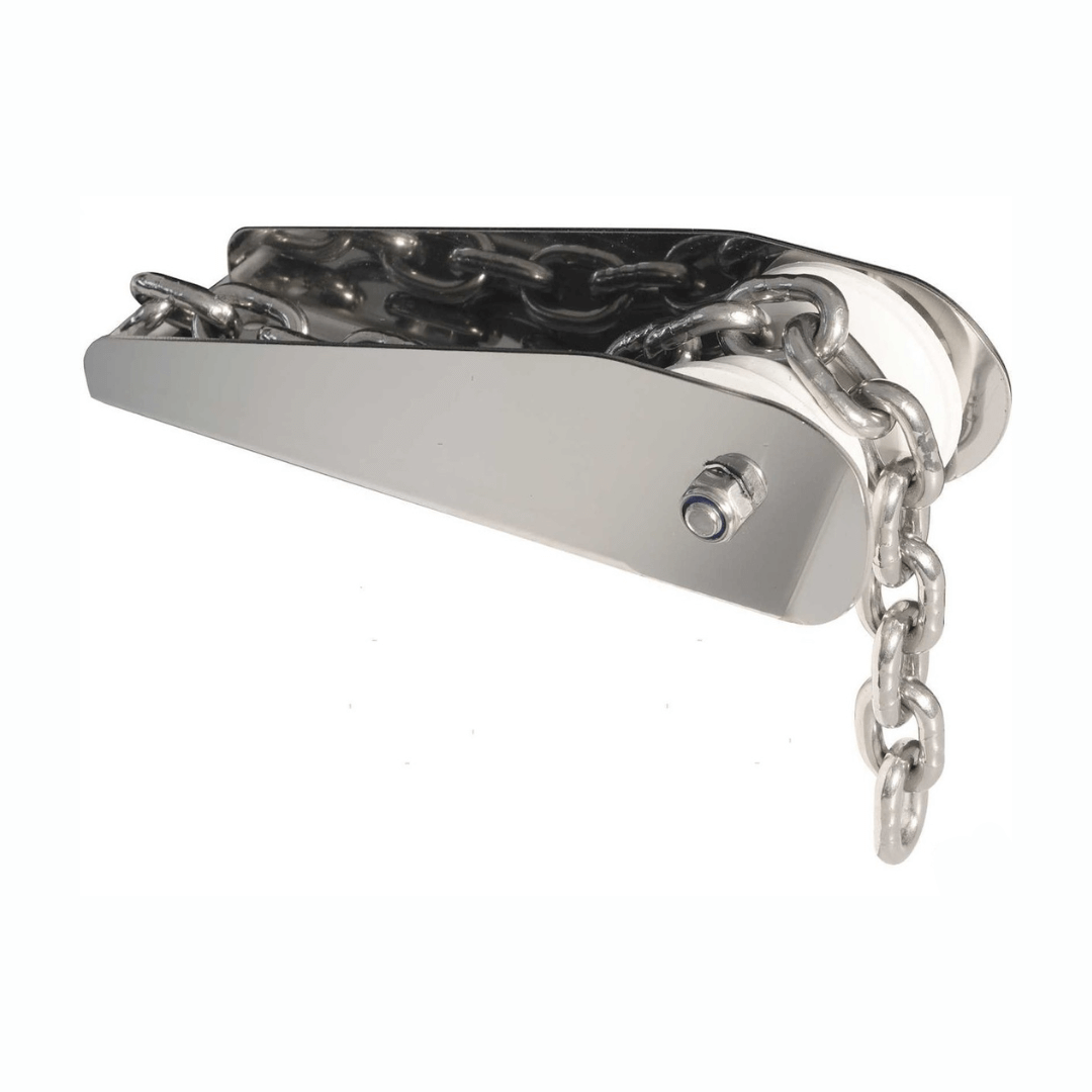 Musone fisso classic in acciaio inox lucido L 250 mm con catena, vista laterale | Onautica