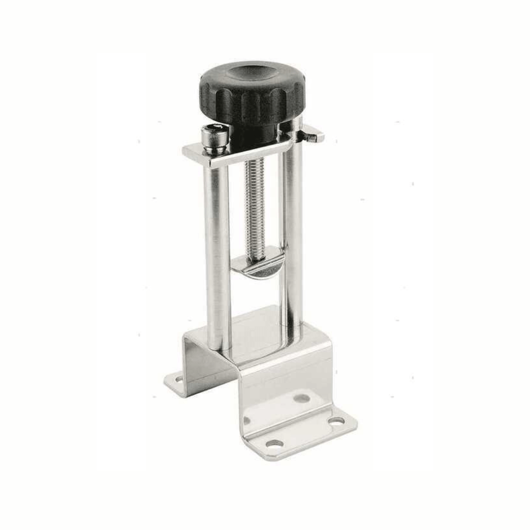 Musone fisso classic in acciaio inox con vite di regolazione e pomello nero, base a L forata, 250mm | Onautica