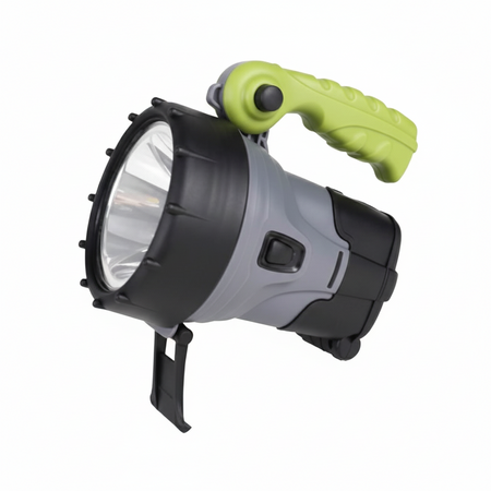Torcia ricaricabile Nebula 450 lumen nera e grigia con manico verde, lente frontale e supporto pieghevole | Onautica