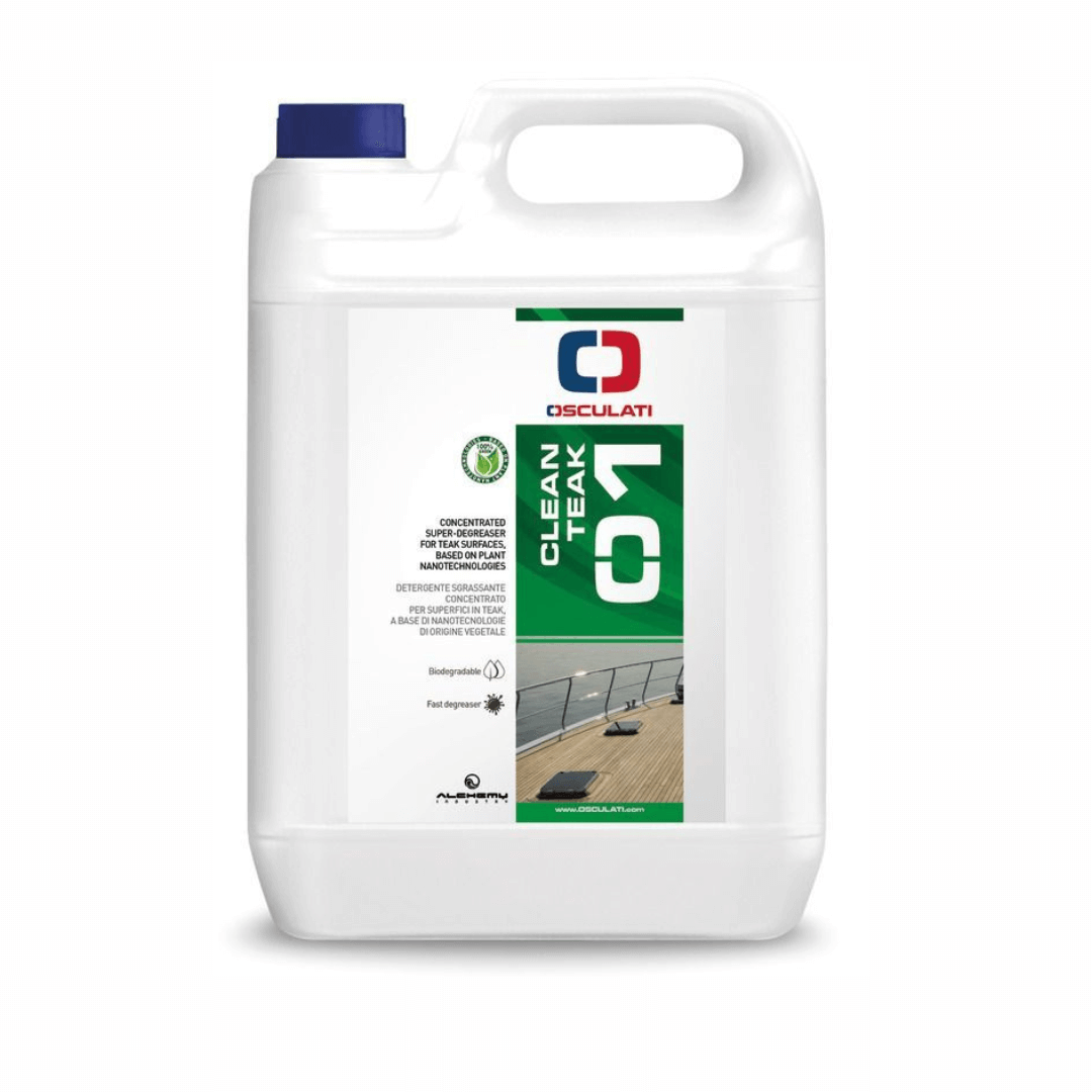 Tanica bianca 5L Osculati Clean Teak 01 sgrassante concentrato per superfici in teak, biodegradabile | Onautica