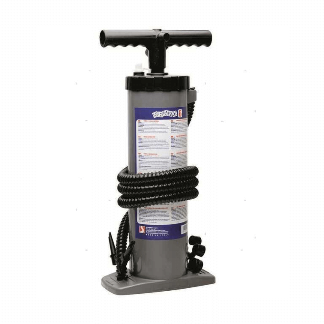 Gonfiatore manuale Bravo 6 grigio con tubo flessibile nero, maniglia a T e base stabile | Onautica