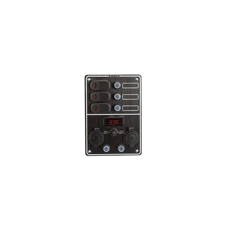 Pannello interruttori Contour tester digital 3 vie nero con display rosso 12V e prese 12V | Onautica
