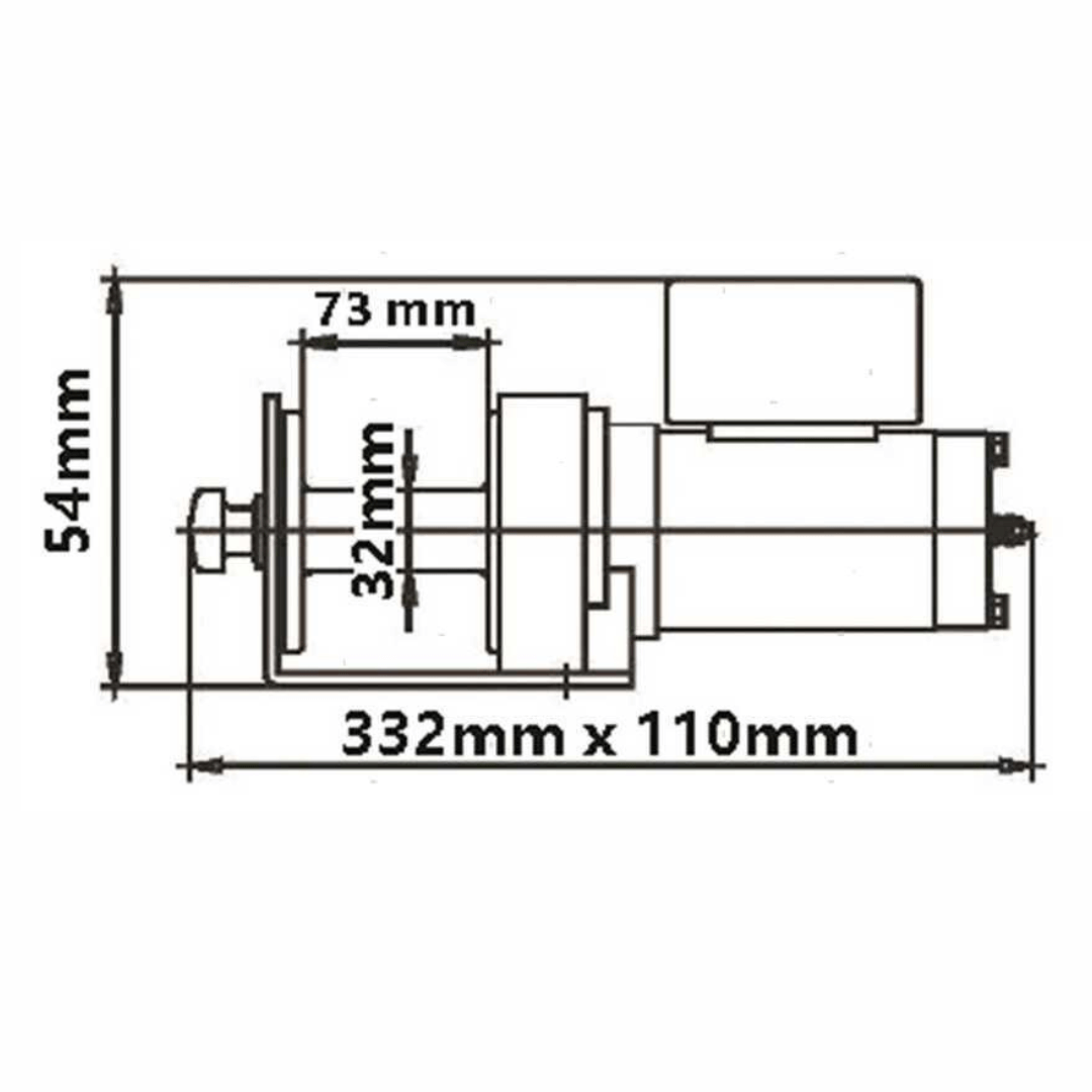 Scheda tecnica verricello elettrico alaggio 900kg con dimensioni: 332x110mm, altezza 54mm, componenti 73mm e 32mm | Onautica