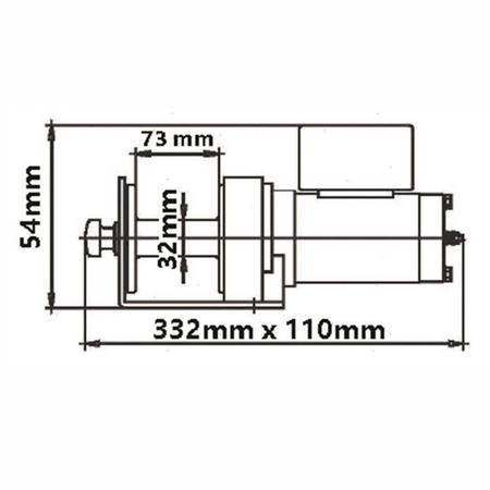 Scheda tecnica verricello elettrico alaggio 900kg con dimensioni: 332x110mm, altezza 54mm, componenti 73mm e 32mm | Onautica