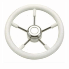 Volante nautico in poliuretano bianco con 5 razze in acciaio inox e mozzo centrale cromato Ø 350mm | Onautica