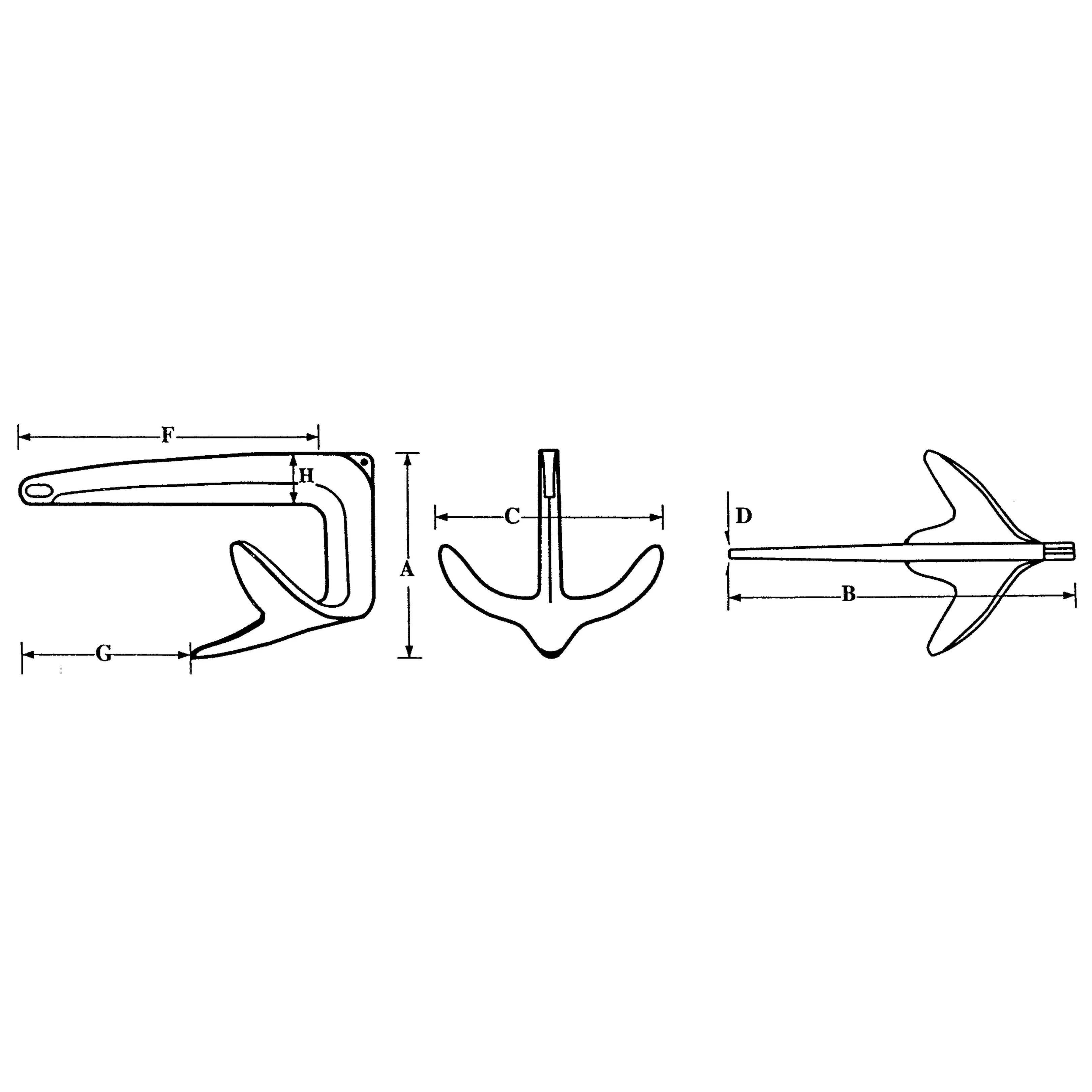 Ancora Bruce zincata, disegno tecnico con quote