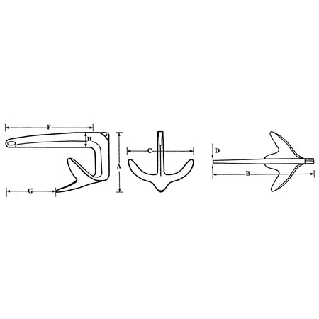 Ancora Bruce zincata, disegno tecnico con quote