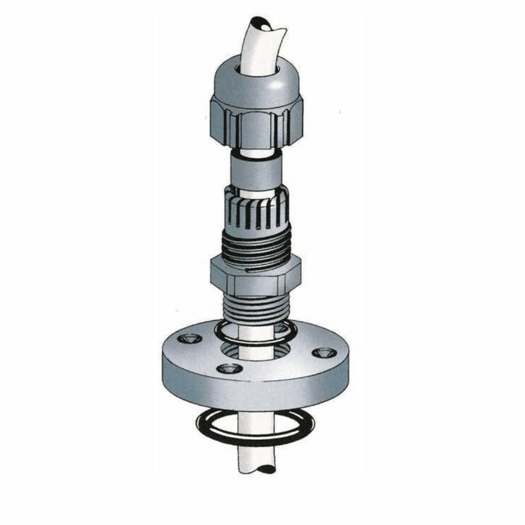 Passacavo elettrico stagno Quick grigio in metallo con flangia circolare, guarnizione O-ring e pressacavo | Onautica