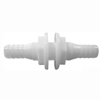 Passaparatia in nylon bianco con barbi e flange centrali filettate, Ø 19/20 mm, vista laterale | Onautica