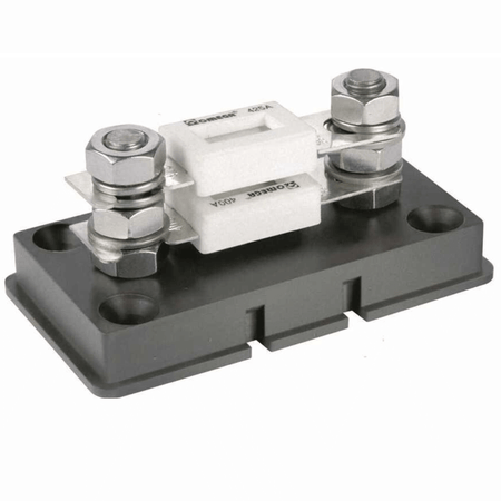 Portafusibile ANL Omega 400A bianco su base nera isolata con bulloni acciaio inox e gabbia protezione | Onautica