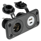 Presa incasso nautica nera con accendisigari, USB-A e USB-C, pannello plastica con cover protettiva | Onautica