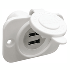 Presa incasso doppia USB bianca in plastica con coperchio protettivo e flange di fissaggio | Onautica