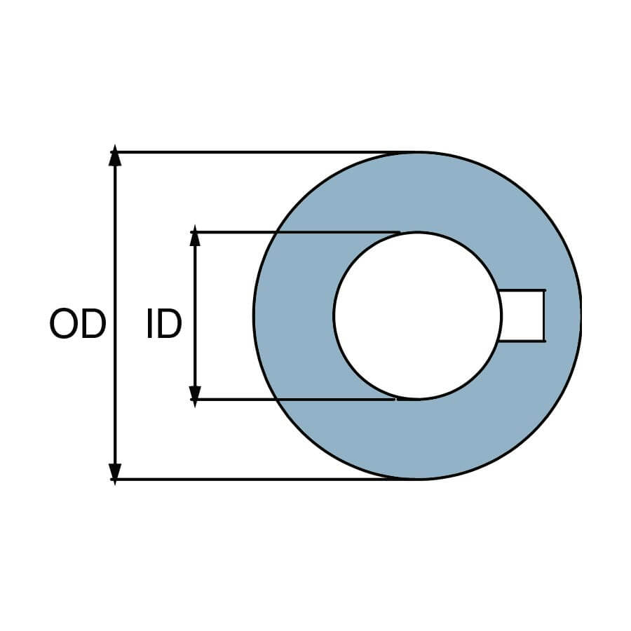 Scheda tecnica rondella di sicurezza inox per ogiva radice asse Ø 50 mm con diametri interno (ID) ed esterno (OD) | Onautica