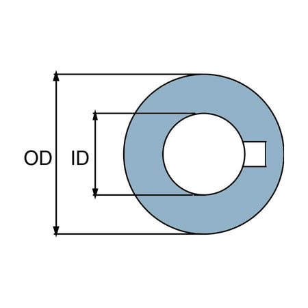 Scheda tecnica rondella di sicurezza inox per ogiva radice asse Ø 50 mm con diametri interno (ID) ed esterno (OD) | Onautica