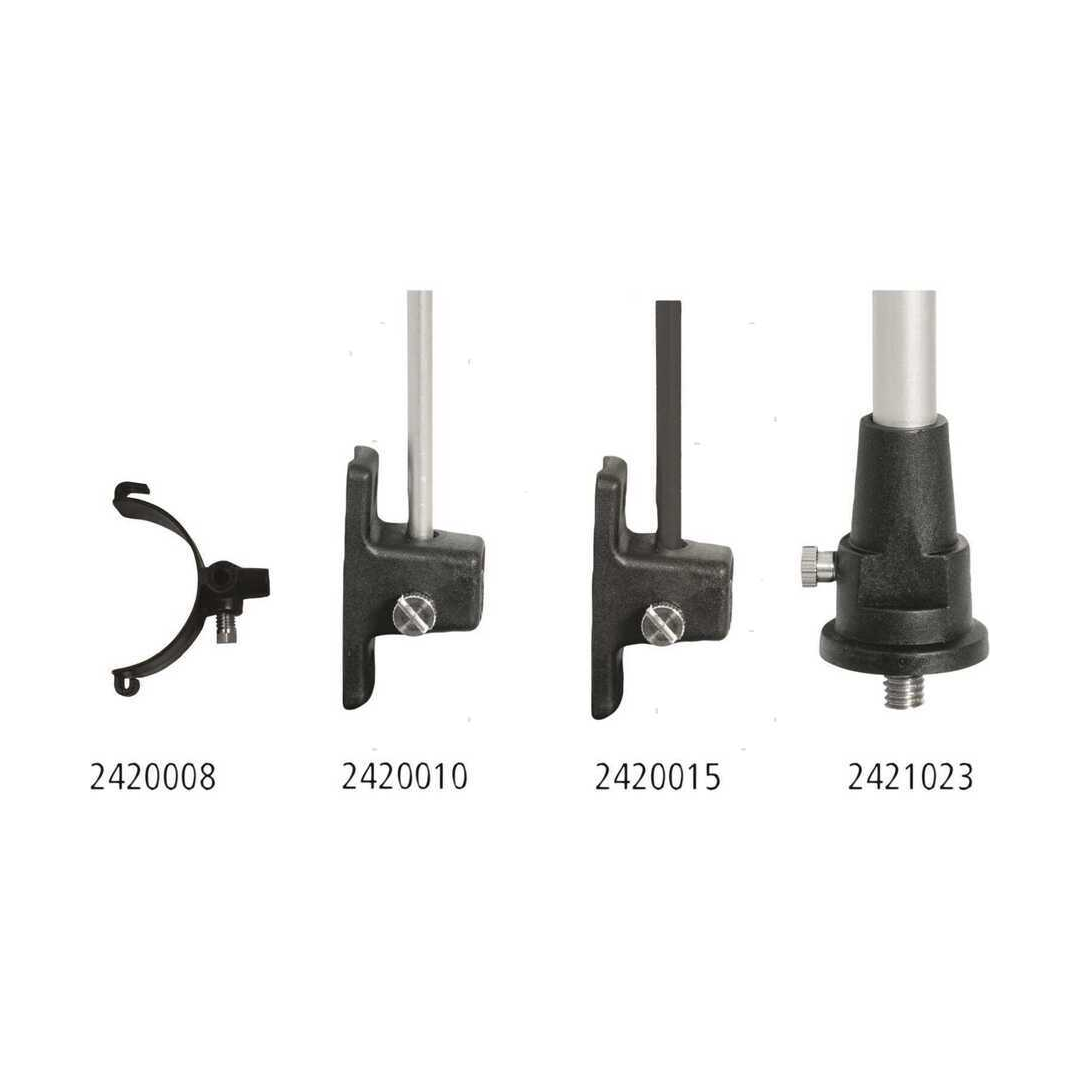 Accessori segnavento Windex: supporti e morsetti neri in metallo con codici 2420008, 2420010, 2420015, 2421023 | Onautica