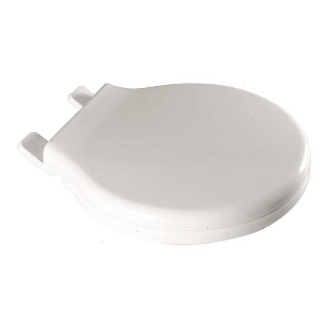Sedile WC marino di ricambio bianco, forma ovale in plastica rigida, vista dall'alto con cerniere | Onautica