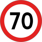 Segnale stradale velocità 70 km/h, cerchio rosso su bianco, cifre nere, adesivo omologato | Onautica