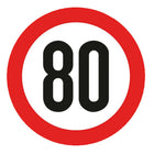 Segnale di velocità 80 km/h rotondo rosso e bianco con numero nero in grassetto, adesivo omologato | Onautica