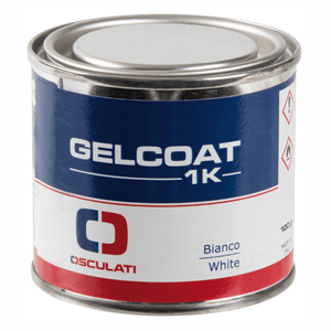 Barattolo in latta Gelcoat 1K bianco monocomponente 100g Osculati, etichetta blu e rossa | Onautica