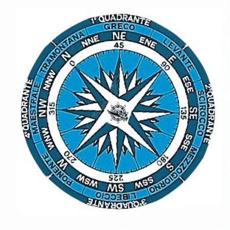 Rosa dei venti nautica adesiva blu con indicazioni in italiano e gradi, Ø 80 mm | Onautica
