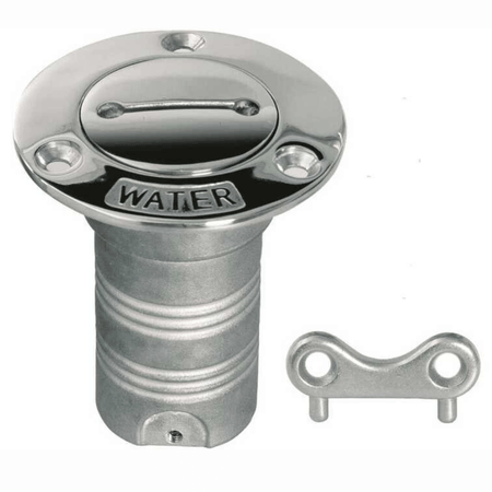 Tappo imbarco acqua in acciaio inox lucido Ø 38 mm con chiavetta, scritta WATER in rilievo | Onautica