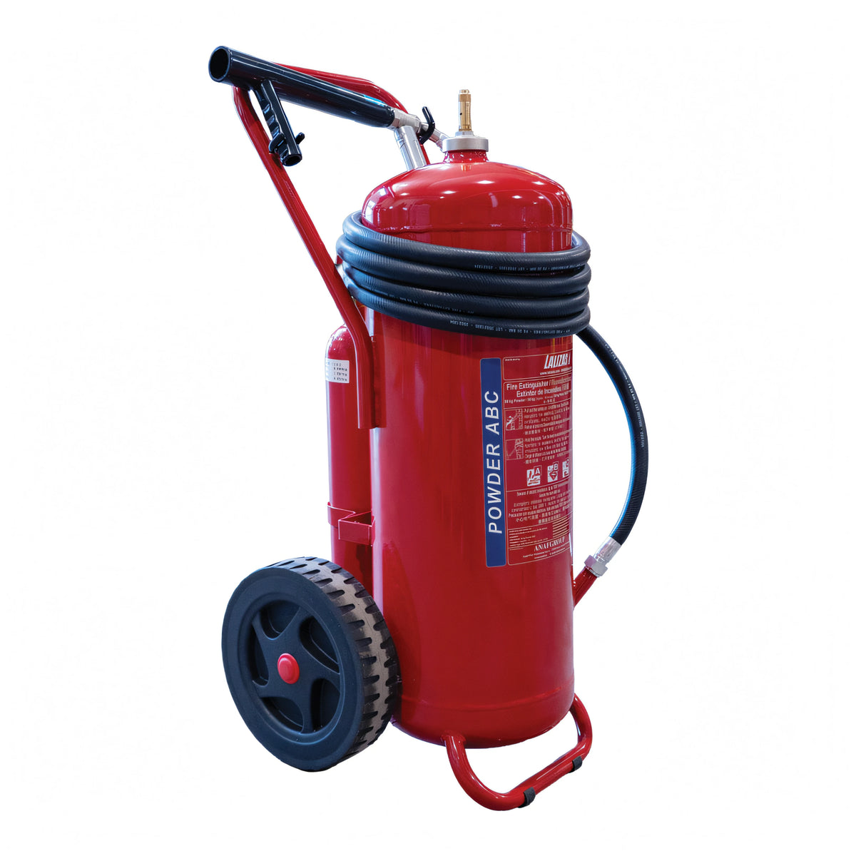 Estintore carrellato a polvere LALIZAS a cartuccia in acciaio al carbonio con manichetta – 50 kg
