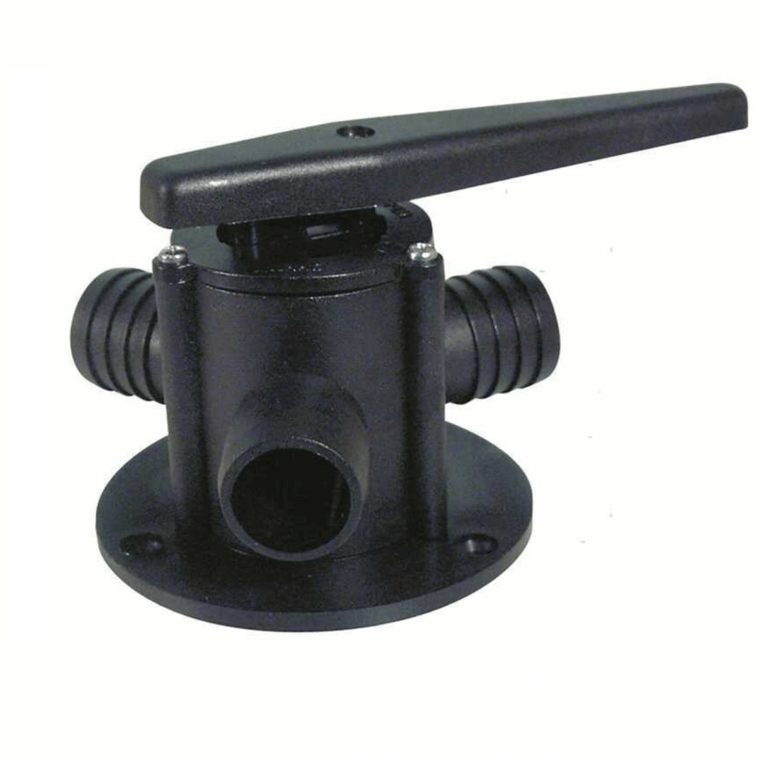 Valvola a 3 vie in plastica nera 25mm con leva manuale e flangia di montaggio | Onautica