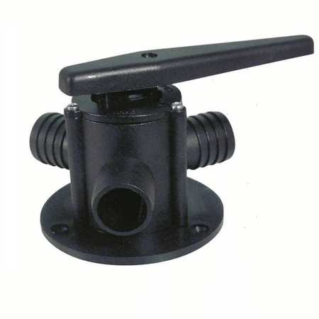 Valvola a 3 vie in plastica nera 25mm con leva manuale e flangia di montaggio | Onautica