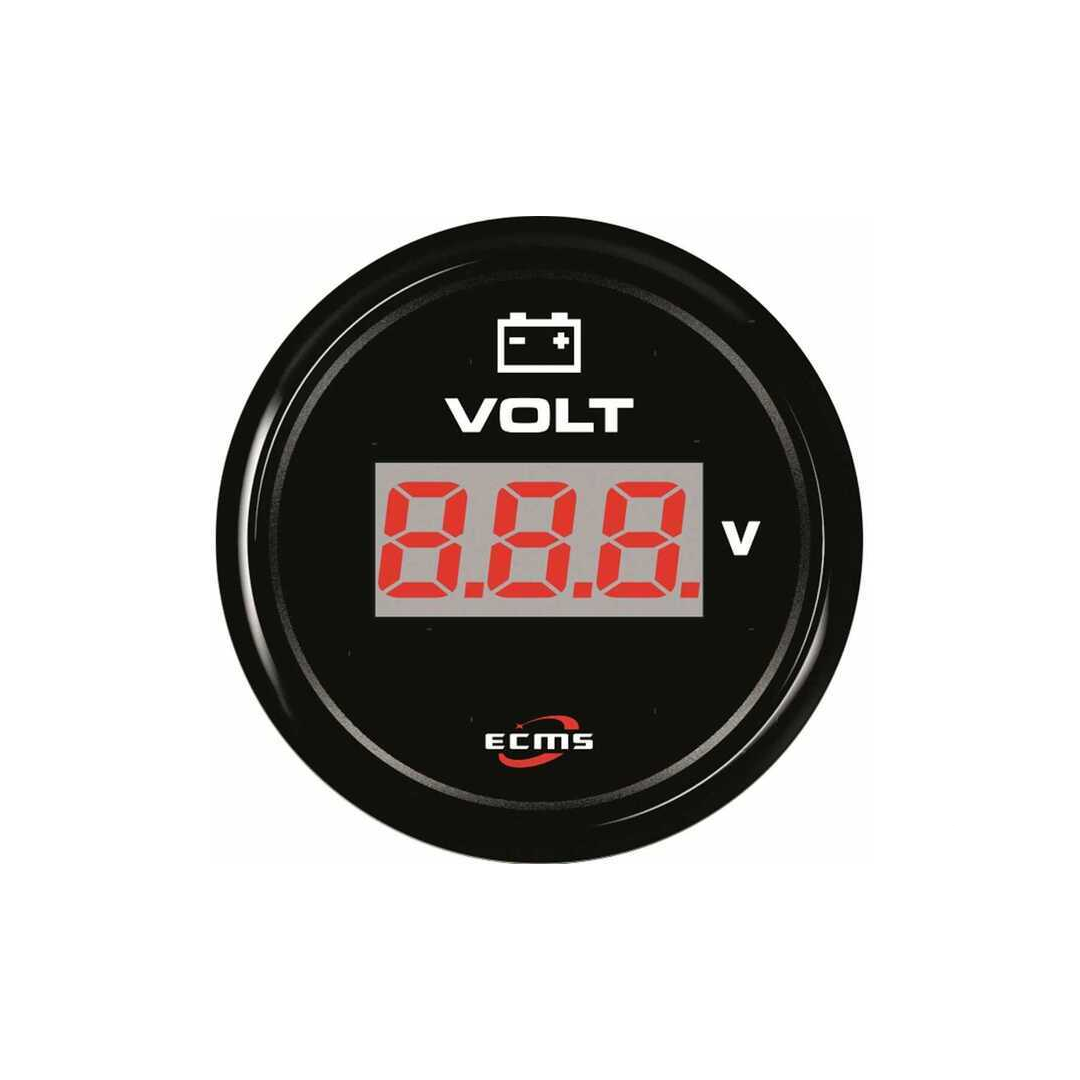 Voltmetro digitale nautico ECMS All Black display LED rosso corpo circolare nero acciaio inox 316 IP67 | Onautica