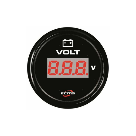 Voltmetro digitale nautico ECMS All Black display LED rosso corpo circolare nero acciaio inox 316 IP67 | Onautica