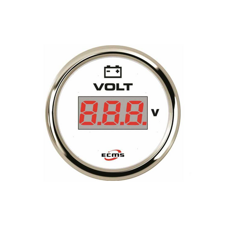 Manometri marini ECMS White Chrome Ø 52mm, Acciaio Inox 316. Strumentazione impermeabile IP67, anti-appannamento e programmabile. voltmetro digitale