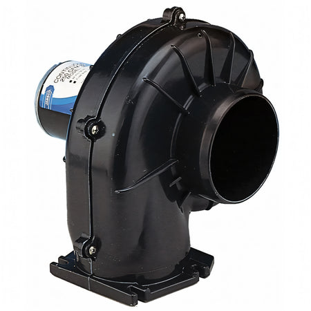 Estrattore aria Jabsco a flangia, ventola centrifuga nera con motore elettrico laterale