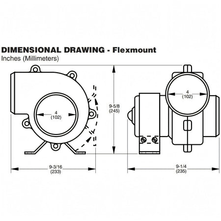 Disegno tecnico quotato dell’estrattore d’aria Jabsco a staffa alte prestazioni