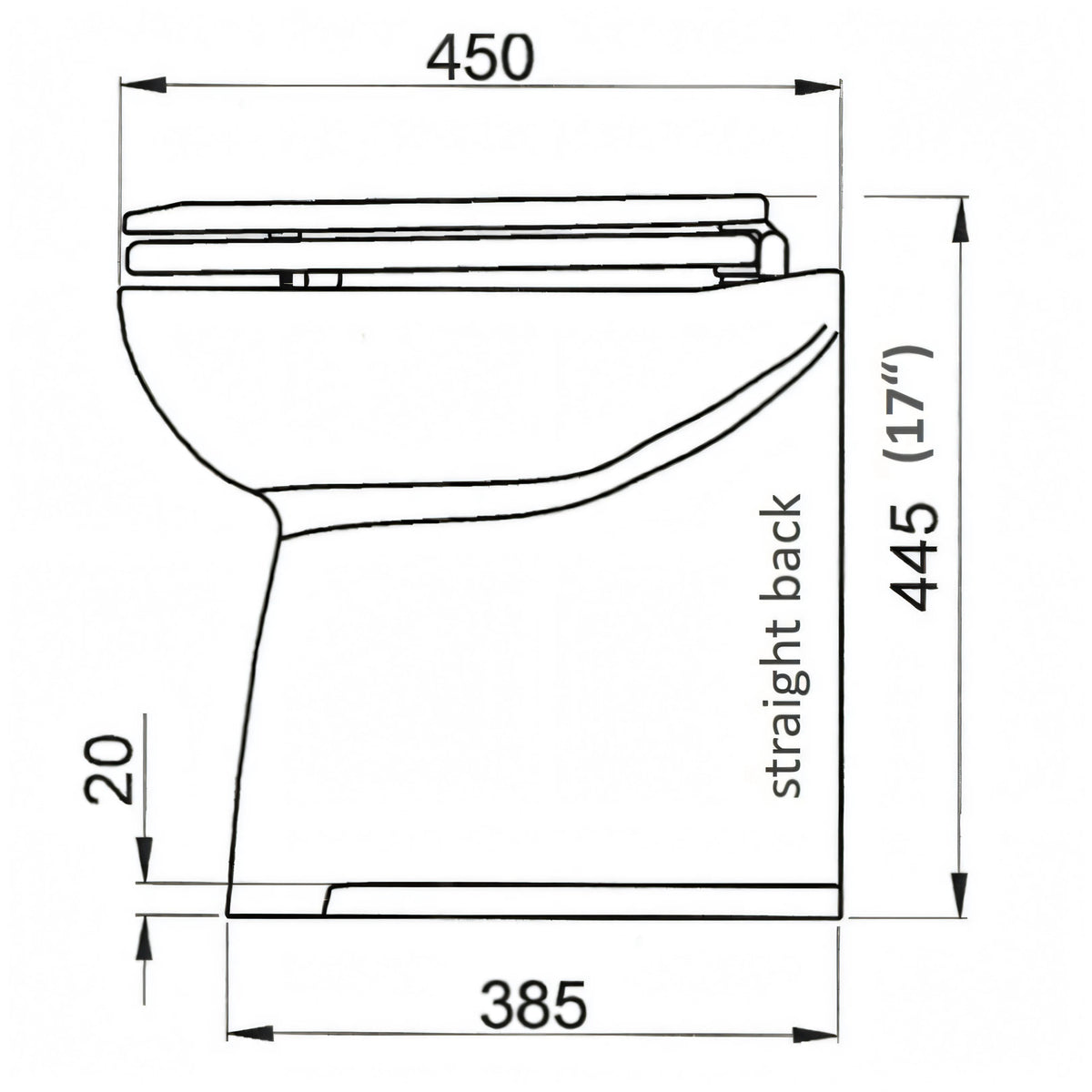 Disegno tecnico quotato del WC elettrico Jabsco Delux Flush con le misure di ingombro