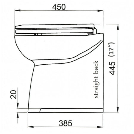 Disegno tecnico quotato del WC elettrico Jabsco Delux Flush con le misure di ingombro