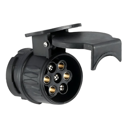 Adattatore carrello da 13 a 7 poli 12V in ABS nero con particolari in ottone cromato per rimorchi portabarche