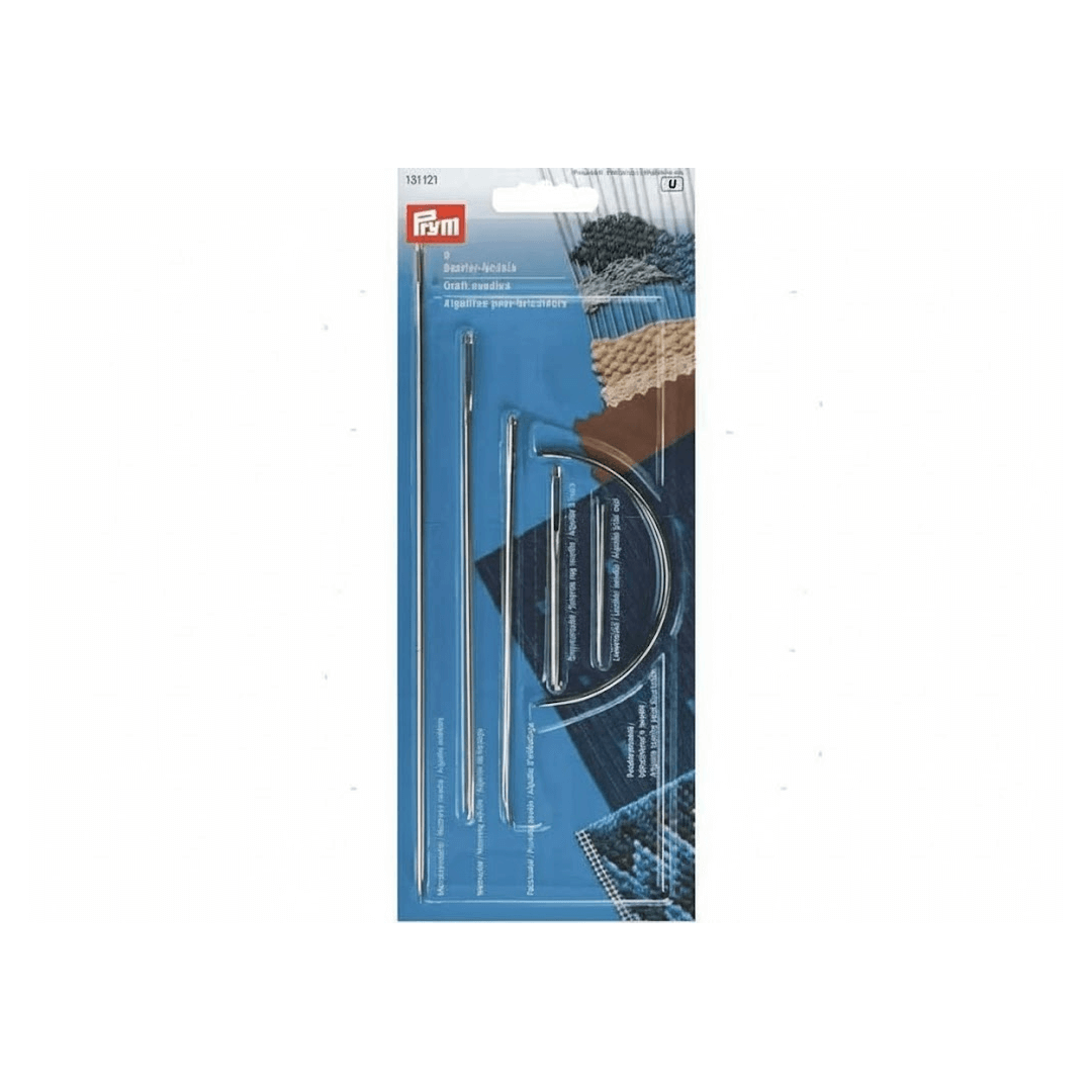 Aghi riparazione vele Prym 6 pz. in acciaio, set con aghi dritti e curvo in blister blu | Onautica