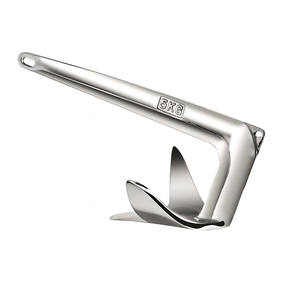 Ancora nautica 3-Wing tipo Bruce in acciaio inox 316 lucidato a specchio, ideale per fondali sabbiosi o melmosi.