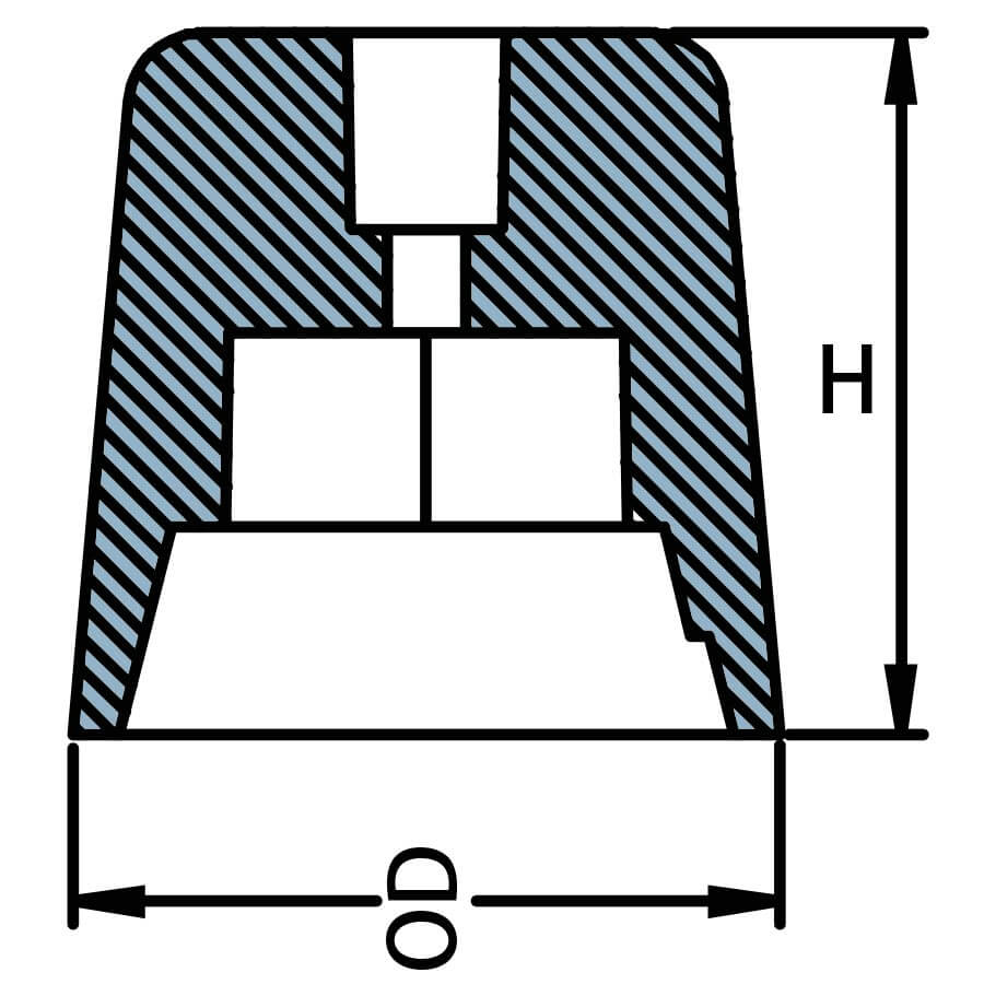 Anodo sacrificale a ogiva esagonale in zinco per protezione eliche Radice in acqua di mare.