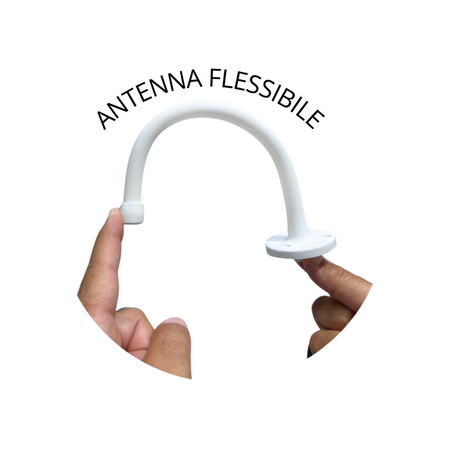 Antenna radio AM/FM nautica Glomex in nylon flessibile nera, compatta con base e cavo incluso.