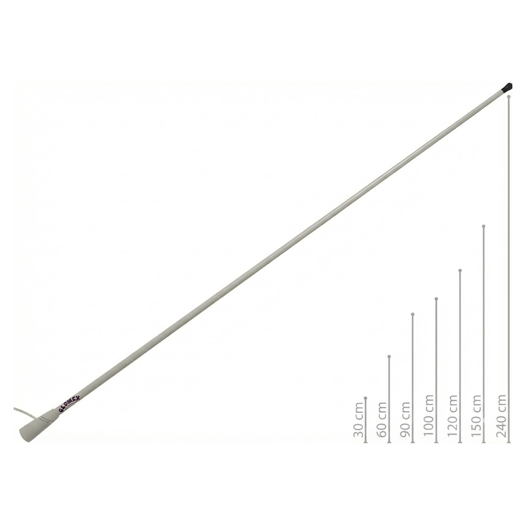 Antenna CB Glomex RA127 in vetroresina bianca alta 1,5 metri per comunicazioni nautiche.